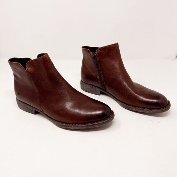 Born Leather Lauryl Brown Ankle Booties Size 7.5 - Picture 1 of 8